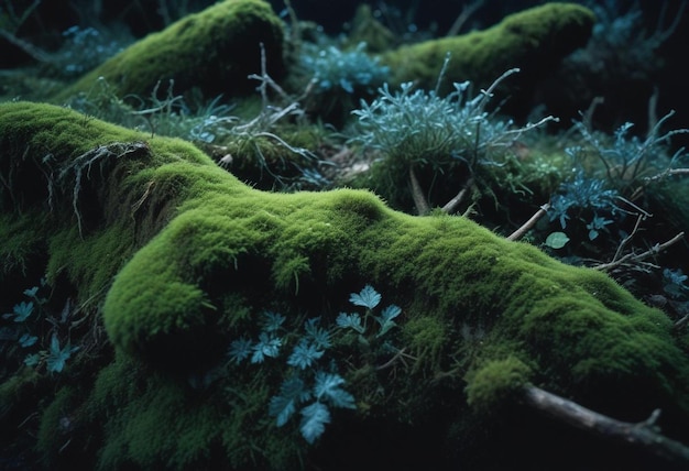 Photo mossy forest in exquisite detail captivating greenery ancient trees and enchanting forest floor