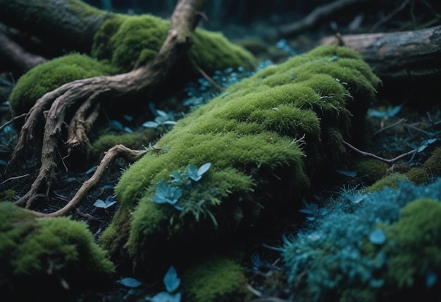 Photo mossy forest in exquisite detail captivating greenery ancient trees and enchanting forest floor