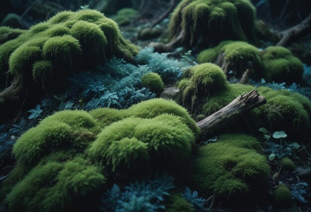 Photo mossy forest in exquisite detail captivating greenery ancient trees and enchanting forest floor