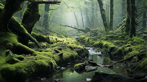 Mossy Forest with Downed Trees Deep in Mossy Wonderland