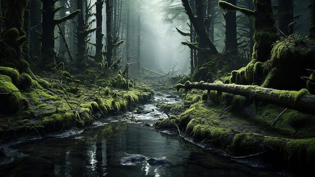 Mossy Forest with Downed Trees Deep in Mossy Wonderland