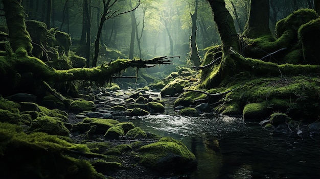 Mossy Forest with Downed Trees Deep in Mossy Wonderland