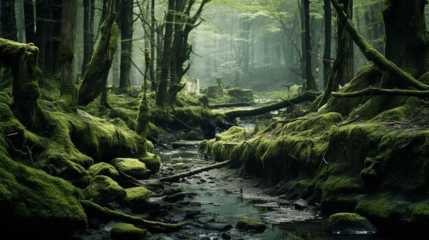 Mossy Forest with Downed Trees Deep in Mossy Wonderland