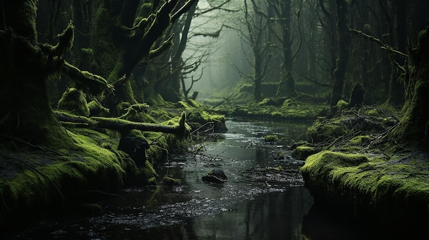 Mossy Forest with Downed Trees Deep in Mossy Wonderland