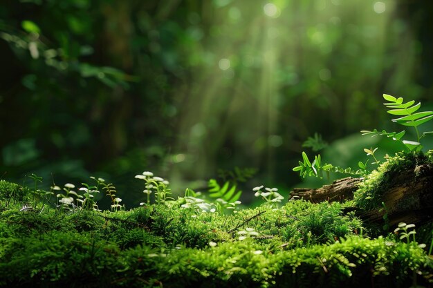 Mossy green forest backdrop for product display