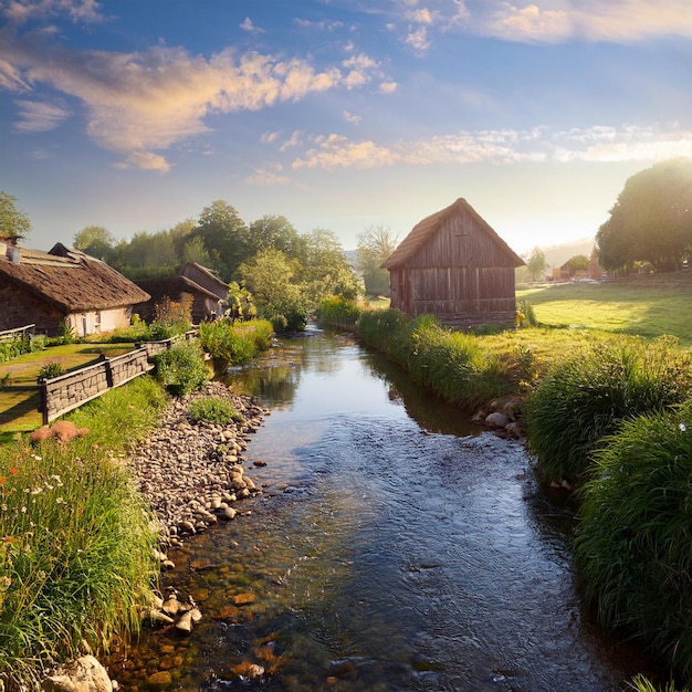 Photo mossy rocks and wooden bridges