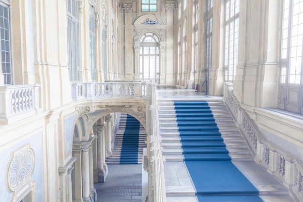 The most beautiful Baroque staircase of Europe located in Madama Palace Palazzo Madama Turin Italy Interior with luxury marbles windows and corridors