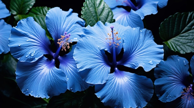 Most beautiful blue hibiscus seed flowers wallpaper image AI generated art