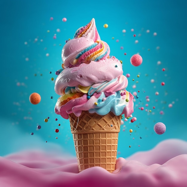 Most beautiful color cone ice cream images Generative AI