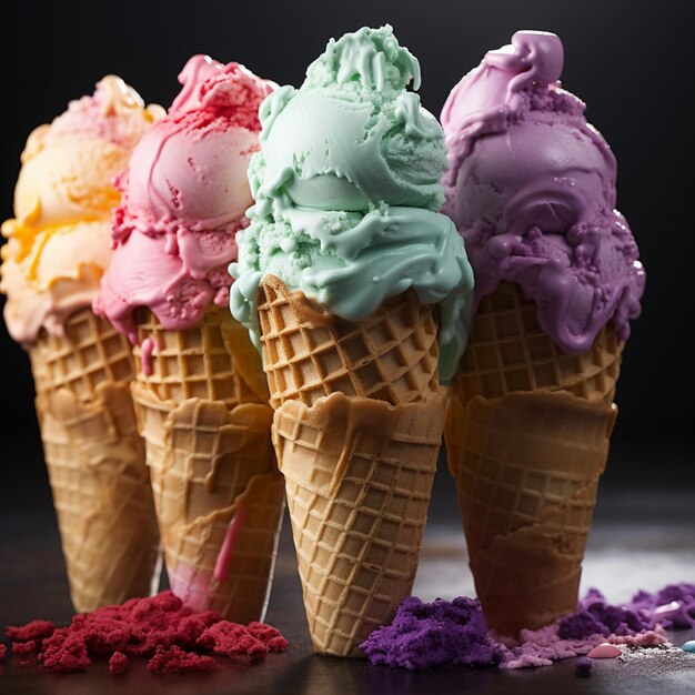 Most beautiful Color Cone Ice Cream picture Generative AI