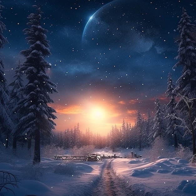 Most beautiful magical winter sun rising images Generative AI