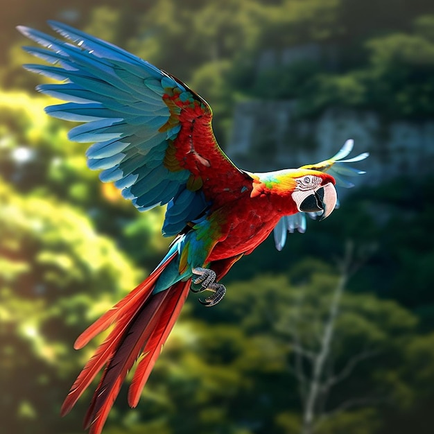 Most beautiful red blue mixed parrot images Generative AI