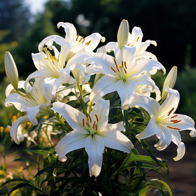 Most beautiful white lily flowers garden images Generative AI