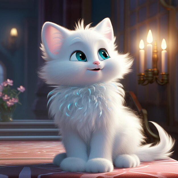 Most Cute white fluffy cat blue eyes images Generative AI