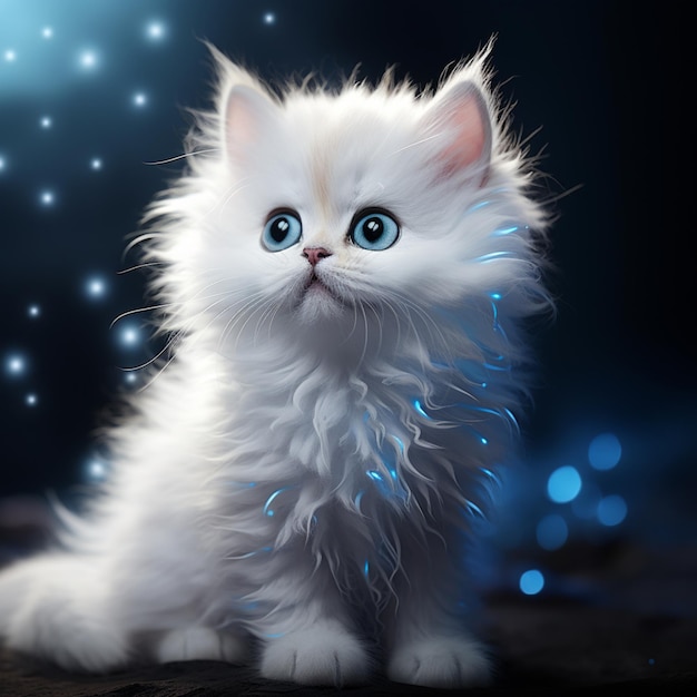 Most Cute white fluffy cat blue eyes images Generative AI