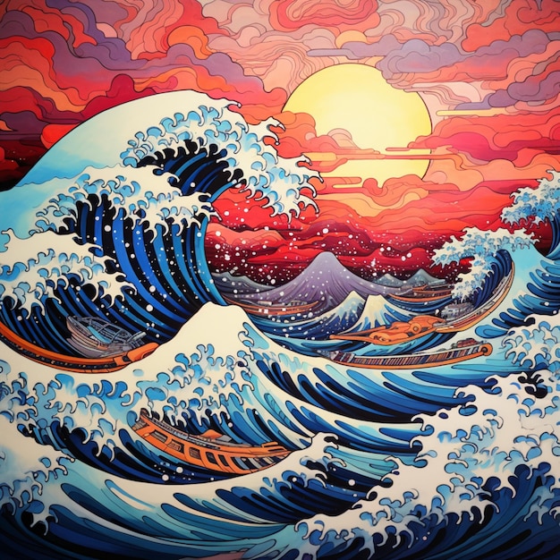 Most iconic wave kanagawa colores image Generative AI