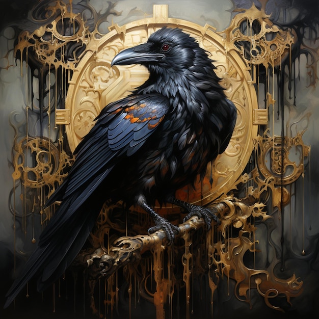 Most Ornate painting raven flower background images Generative AI