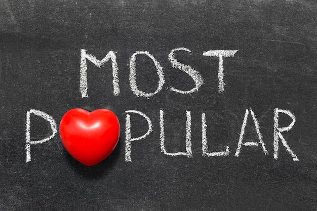 Most popular phrase handwritten on blackboard with heart symbol instead of O