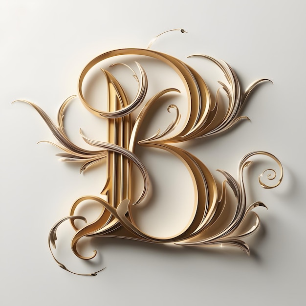 The most unique elegant and beautiful looking gold letter B written in a calligraphy style