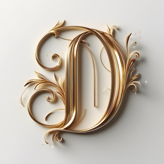 Photo the most unique elegant and beautiful looking gold letter d written in a calligraphy style