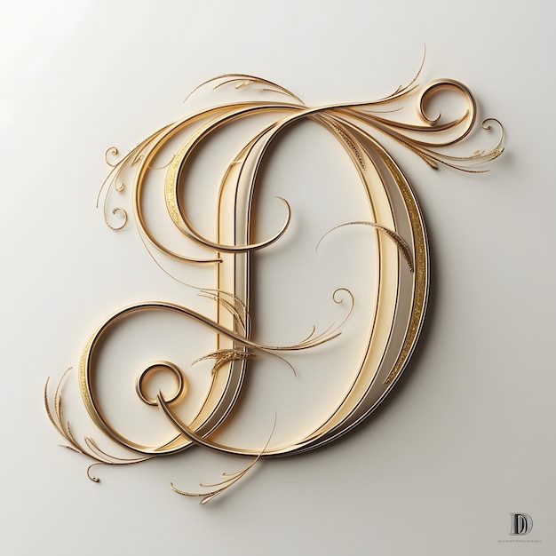 Photo the most unique elegant and beautiful looking gold letter d written in a calligraphy style