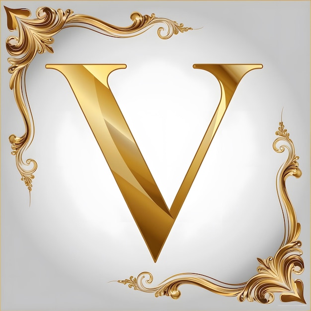 The most unique elegant and beautiful looking gold letter V written in a calligraphy style