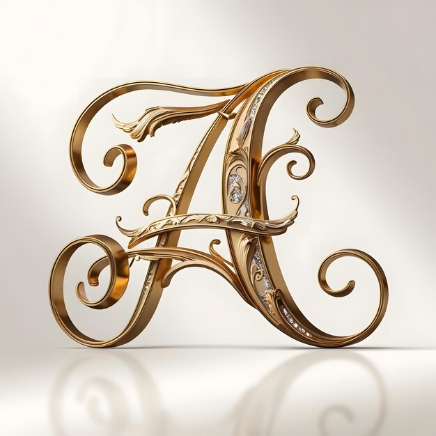 The most unique elegant and beautiful looking gold letter A written in a calligraphy style