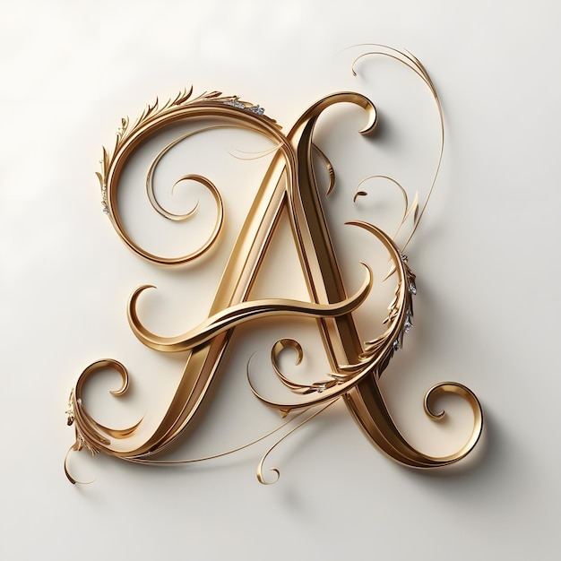 The most unique elegant and beautiful looking gold letter A written in a calligraphy style