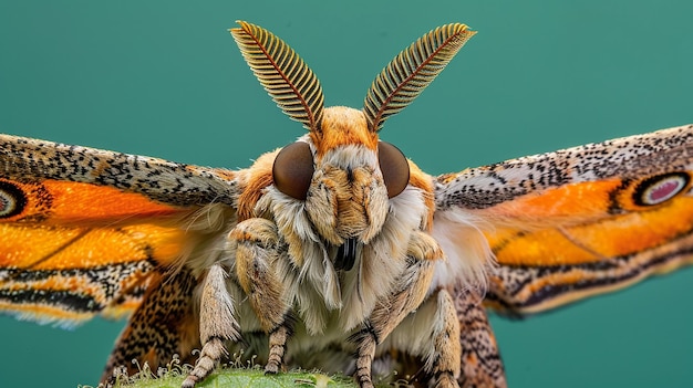 Photo a moth with large horns and a large moth on its face