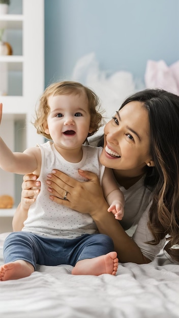 Mother and baby daughter having fun