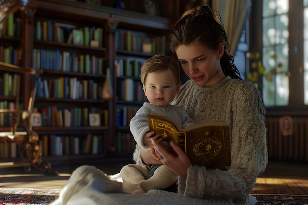 Mother and baby enjoying storytime at the library