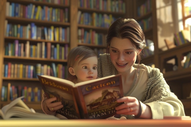 Mother and baby enjoying storytime at the library