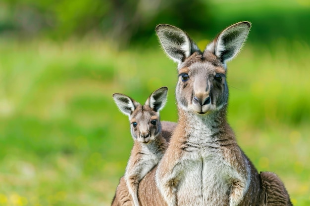 Photo mother and baby kangaroo enjoying a sunny day in the lush australian landscape