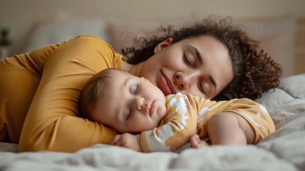 Mother and Baby Peacefully Asleep Together