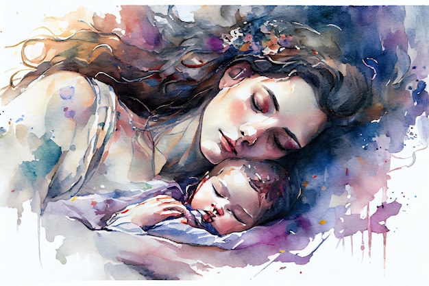 Mother and Baby Sleeping Art