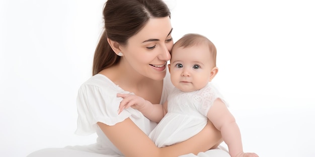 mother and baby on white background