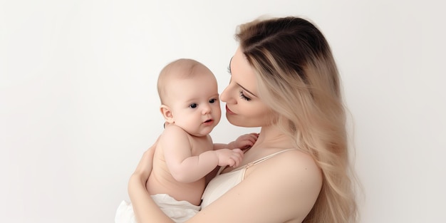 mother and baby on white background