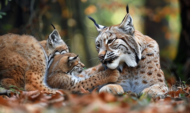 a mother cheetah and her cub are playing together