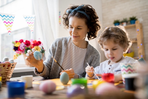 Mother and Child Crafting on Easter