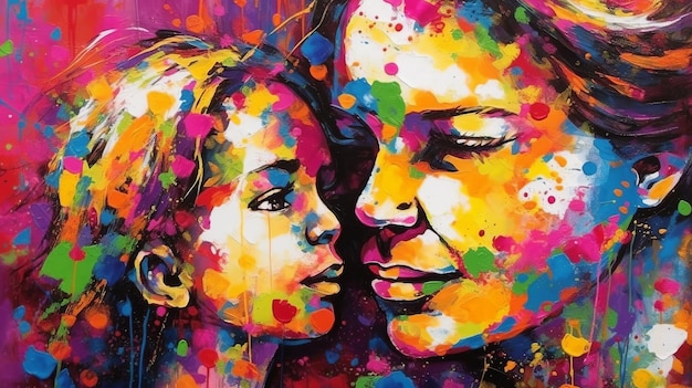 Mother and Child Ink Splatter Vibrant Painting Mothers Day