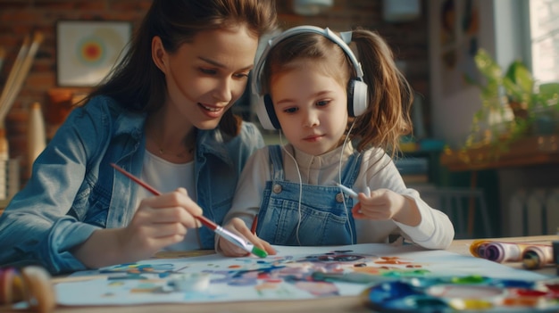 Photo a mother and child painting together