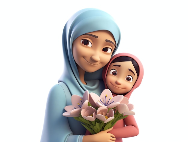 A mother and child with a hijab pink