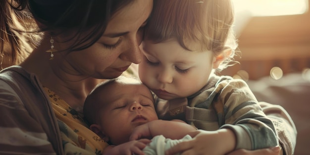 A mother cradles her infant child in her arms showcasing the bond between parent and child