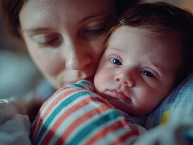 Photo a mother cradling a newborn baby in her arms showing maternal love and care