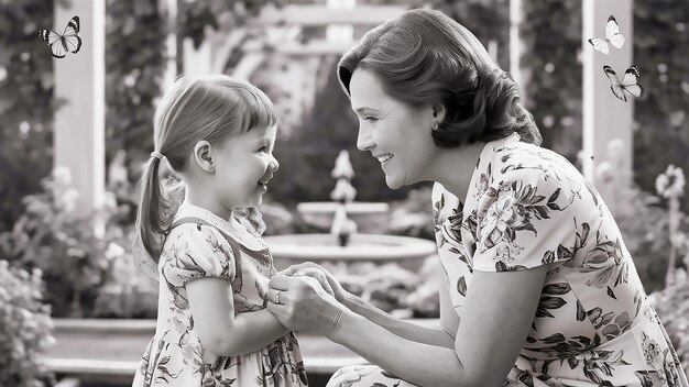 a mother and daughter are holding hands and smiling