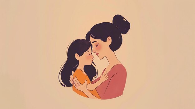 A mother and daughter are hugging and looking at each other