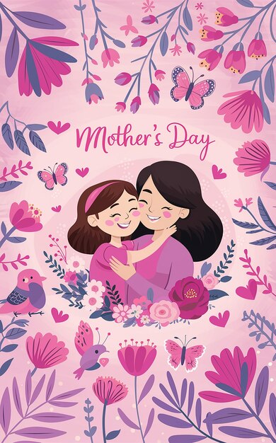 a mother and daughter are sitting on a pink background with the words mother day