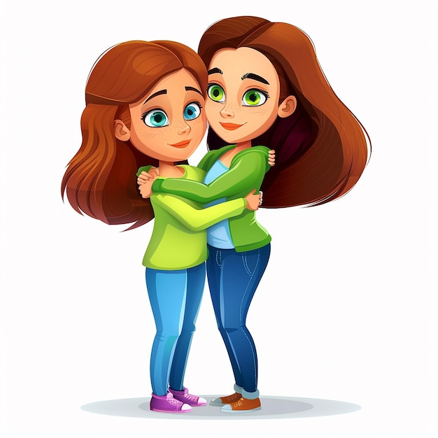 Photo mother and daughter cartoon image isolated on white background