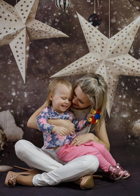 Mother and daughter in Christmas