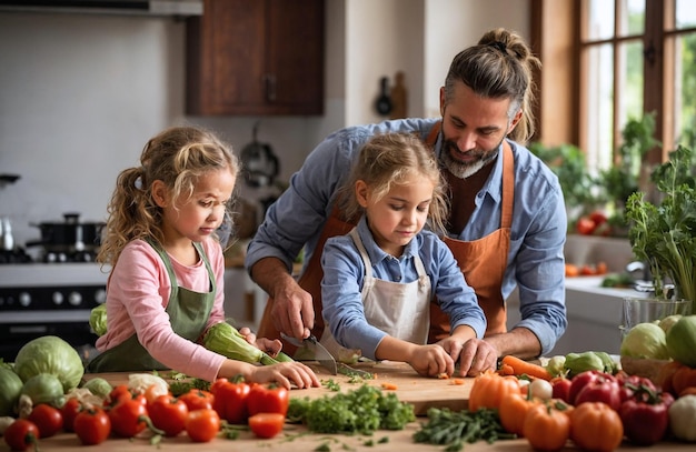 Mother and daughter cooking salad